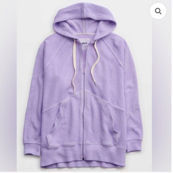 aerie Tops - Aerie Wonder Full Zip Textured Ribbed Hoodie Lavender Dawn sz S oversized